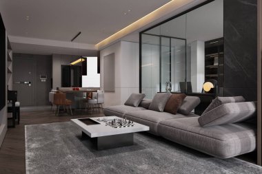 Modern bir yaşam tarzı için modern bir dairede melodi ortamı yaratmak.