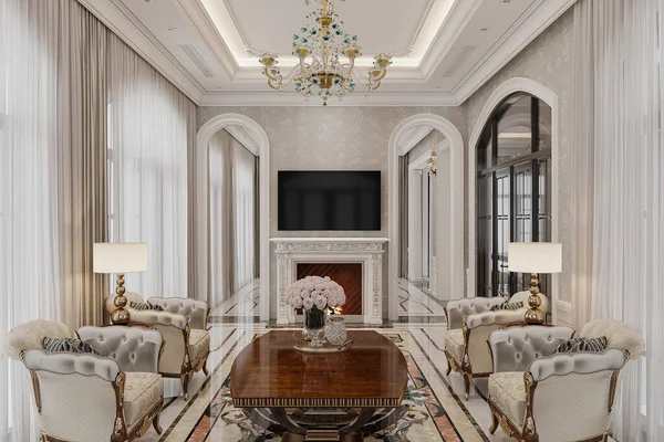 A gorgeous living room allocated with royal and classic decorative.