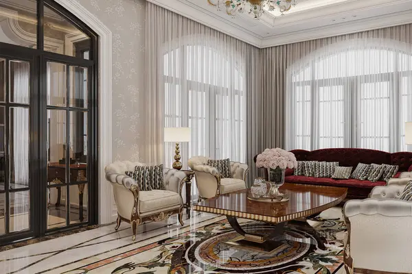 A royal living room interior with exclusive furnishings.