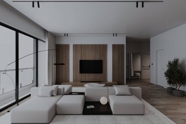 Modern modern oturma odası şık bir kanepe ve şık bir dekorasyon..