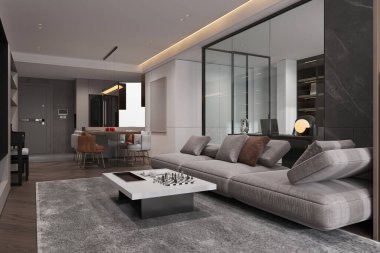 Modern oturma odası ve yemek odası..