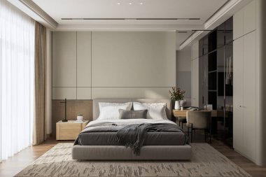 İskandinavya 'nın Şık İskandinav Temiz Stil Modern yatak odası.