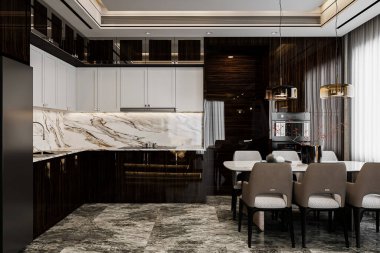 İskandinavya 'nın Şık İskandinav Temiz Stil Modern Mutfağı.