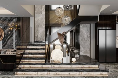 İskandinavya 'nın Şık İskandinav tarzı temiz merdivenleri modern bir yaşamın içinde..