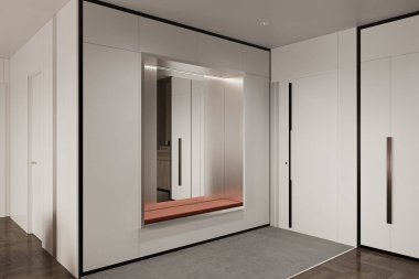 Ayna ve ahşap kapılı bir yerin içi..