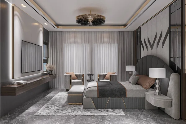 3d render Nordic style bedroom  Luxurious bedroom in a neoclassical style