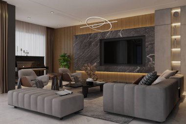 Modern çatı katında salon iç,