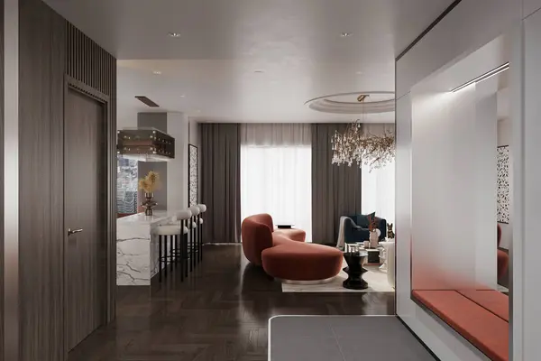 3d rendering contemporary interior design of the living room. Stylish interior of the living room