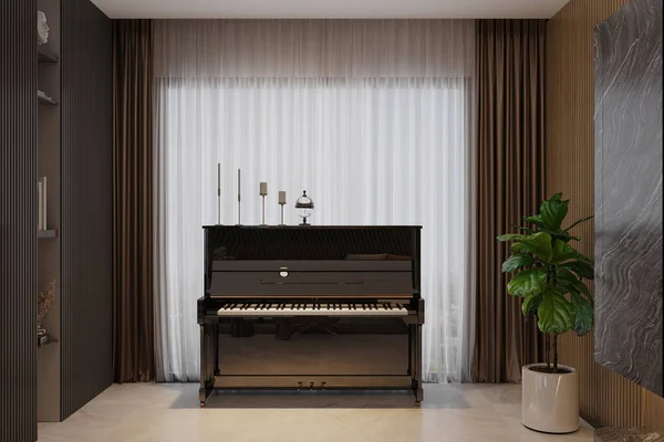 Room in classic style with piano, 3D rendering