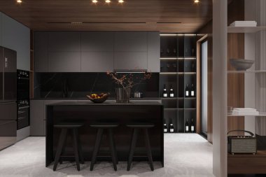 Doğal Işıklandırma ve Geniş Açı Vuruşlu Modern İç Tasarımcı Mutfağı.