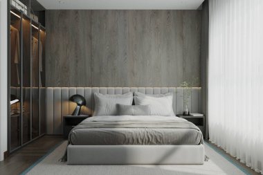 Modern yatak odasının içi yatak odası. Sanat dekor biçimi