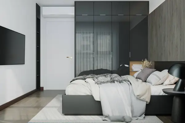 Venture into a minimalist bedroom that champions solitude and rest.
