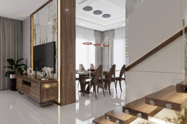 zarif yeni modern ev yemek odası ve salon