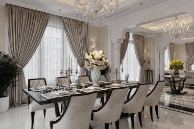 Sofistike bir evde bol ışıklandırmalı lüks bir yemek deneyiminin tadını çıkar..