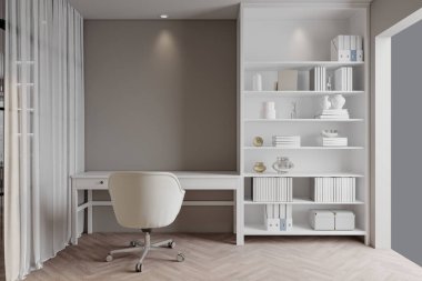 ev stüdyo şablonu yüksekliği ön görünüm oda iç tasarım çalışma alanı arka planı taklit