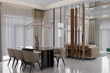 Mobilyalarla dolu lüks bir çatı katı.