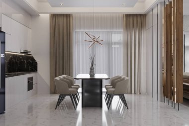 Mutfağın yanındaki zarif ve sofistike yemek odaları..