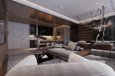 Modern Zarafet Açık Konsept Oturma Odası Yeni Lüks Ev İçi