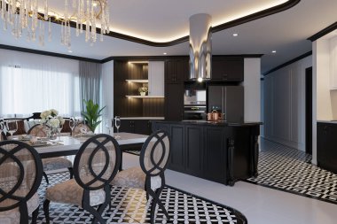 Modern klasik mutfak ve yemek odası