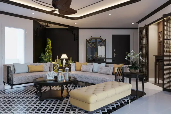 The aesthetic living room interior design is created with classic furniture.