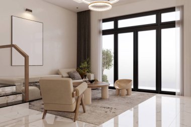 Beyaz dekorlu şık ve gösterişli bir yaşam alanı..