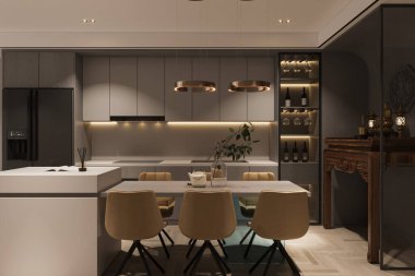 Güzel tasarlanmış modern mutfak iç mimarisi.