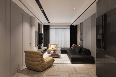 Modern konforlu iç mekan çok az oturma odasında.