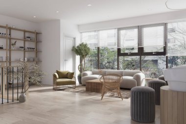 Kuaför salonu için İskandinav tarzında dekore edilmiş bir köşe..