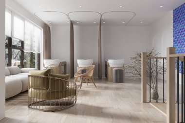 Modern oturma odasında, yatak odasında, mutfakta, banyoda 3D güzel bir çerçeve.