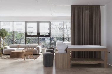 Modern, parlak güzellik salonu. Kuaför salonu iç işleri.