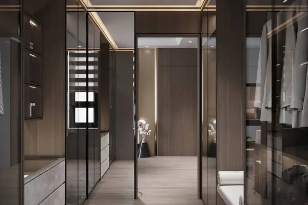 Interior design of built-in wardrobes with contemporary glass doors