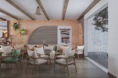 Güzel bir restoran, yaz terası İskandinav tarzı.