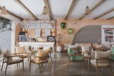 Restoranın yaz terasının içi çok güzel ve canlı.