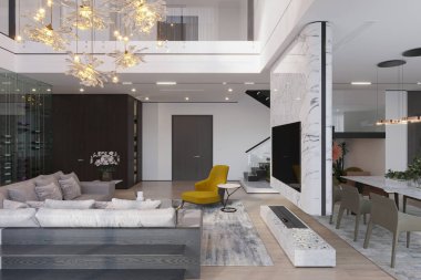 Akıllı otomasyon sistemi olan modern lüks bir evin içinde.