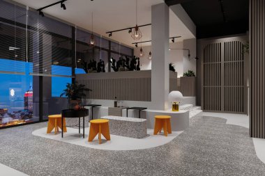 Modern bir restoran kantini tarzı.