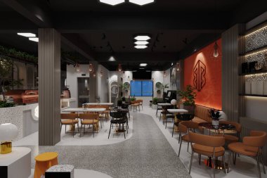Çatı katı tarzında modern kafe manzarası
