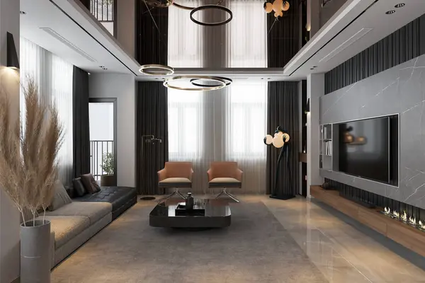 lighting and sunny beautiful house minimalist modern console and sofa