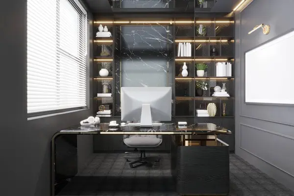 Modern loft office workspace in boss room interior with computer