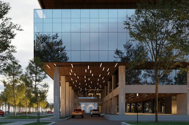 Modern bir ofis binasının 3D görüntüsü..