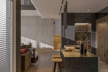 Modern açık konsept ev mutfağı