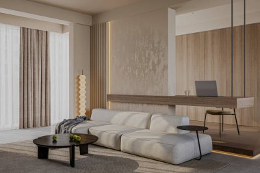 Modern oturma odasının iç dekorasyonu asgari düzeyde