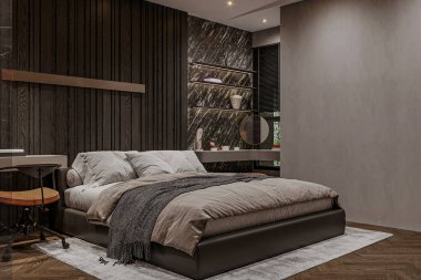 Bir odanın içi, bir yatak odası, modern yatak odası tarzı.