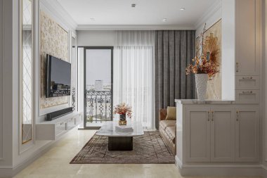 Modern İçişleri ile Çağdaş Ev Dekorasyonu Salonu