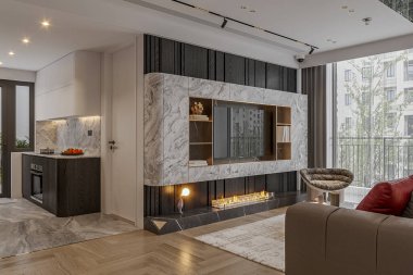 Modern Apartman Salonu Balkon yakınında iç dizayn.