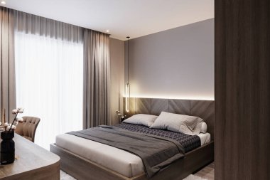 Temiz çizgiler ve minimalist dekorla modern yatak odası..