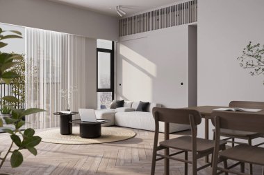 Güzel yıldırımlı minimalist iç tasarım odası