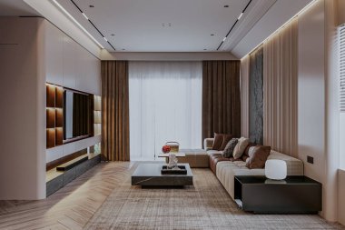 Modern oturma odasında modern mobilya dekorasyonu