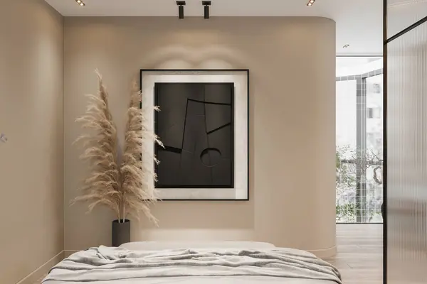 Wall art mock up minimalist Living Wall art Horizontal Poster Frame Mock up in Modern Interior