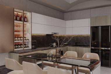 konsept manzaralı modern mutfak yemek odasına doğru