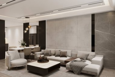 Gri renklerde şık salon iç